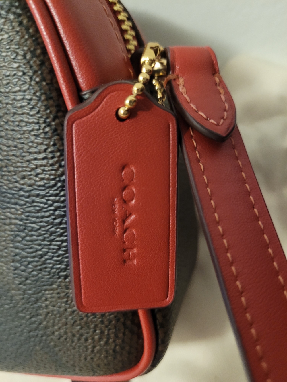 Coach Brown Signature Crossbody with Red Trim and Card Case - Picture 3 of 5